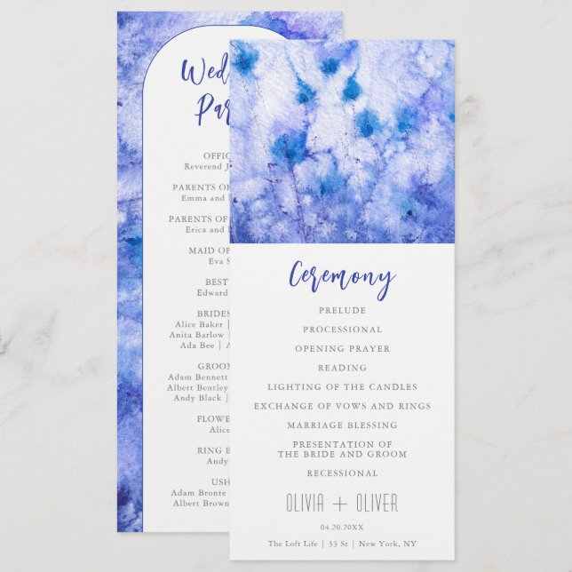 Winter Blue Garden Hochzeitsprogramm Einladung (Vorne/Hinten)