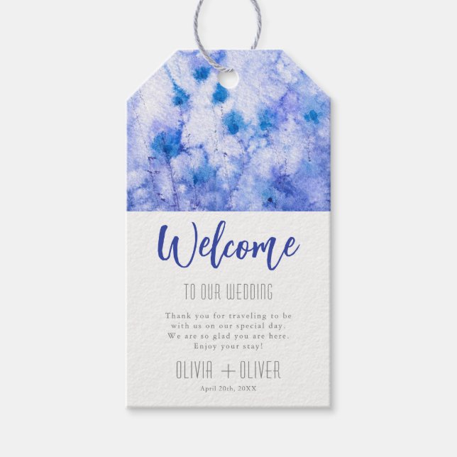 Winter Blue Garden Wedding Willkommen Geschenkanhänger (Vorderseite)