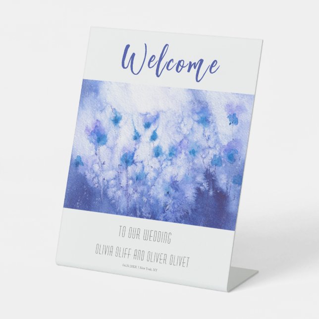 Winter Blue Garden Wedding Willkommen Sockelschild (Vorderseite)