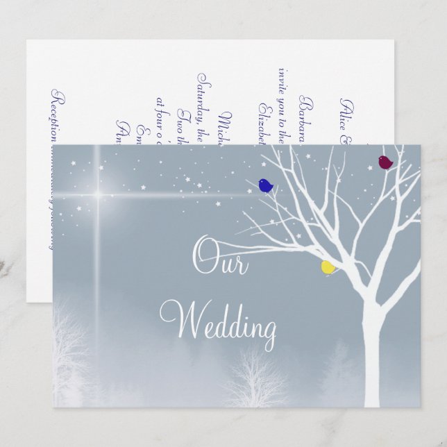 Winter Blue Gay/Lesben Einladung zur Hochzeit (Vorne/Hinten)