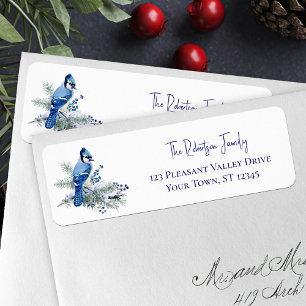 Winter Blue Jay Weihnachts-Rücksendeadresse