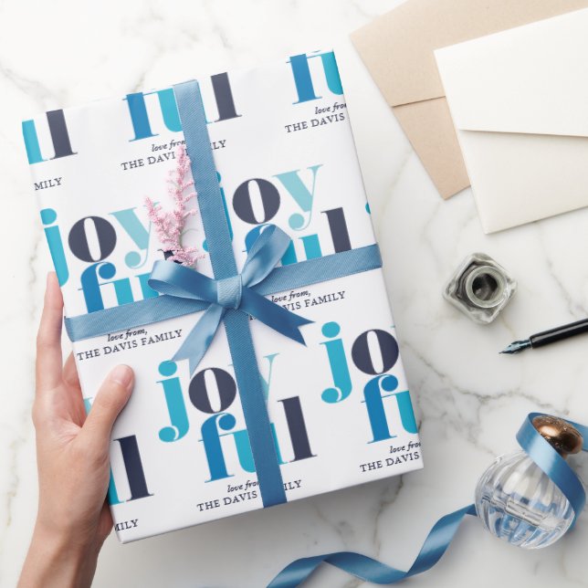 Winter Blue "Joyful Personalisiert Holiday" Geschenkpapier (Schenken)