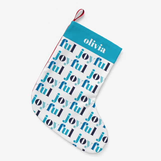 Winter Blue "Joyful" Personalisiert Kleiner Weihnachtsstrumpf (Vorderansicht (hängend))