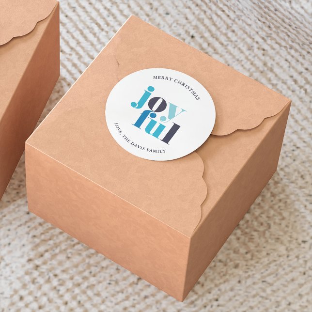 Winter Blue "Joyful" Weihnachten Runder Aufkleber (Von Creator hochgeladen)