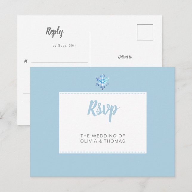 Winter Blue Minimalistisch Snowflake Hochzeit UAWG Einladungspostkarte (Vorne/Hinten)