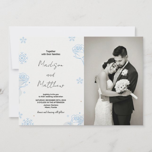 Winter Blue Neige Floral Wedding Invitations photo (Devant)