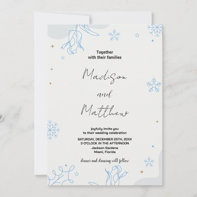 Winter Blue Neige Mariage Invitations (Devant)