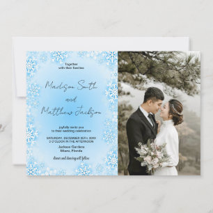 Winter Blue Neige Mariage Invitations avec photo