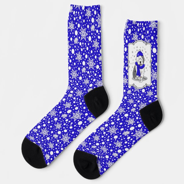 Winter Blue Old English Sheepdog Dog (Grau 1) Nied Socken (Linkes Detail)