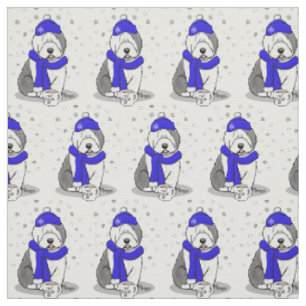 Winter Blue Old English Sheepdog Dog (Grau 1) Nied Stoff