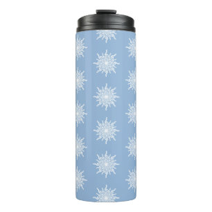 Winter Blue Ornamental G-Clef Snowflake Muster Thermosbecher