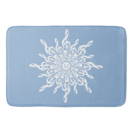 Winter Blue Ornamental Monogram G-Clef Snowflake Badematte