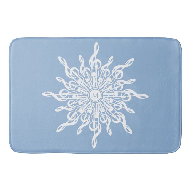 Winter Blue Ornamental Monogram G-Clef Snowflake Badematte (Vorderseite)