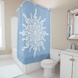 Winter Blue Ornamental Monogram G-Clef Snowflake Duschvorhang