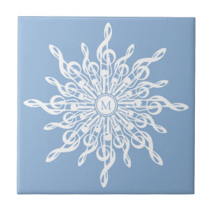 Winter Blue Ornamental Monogram G-Clef Snowflake Fliese