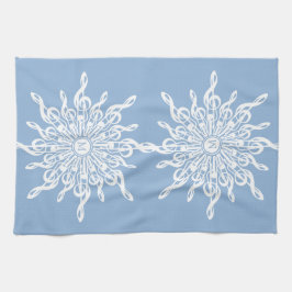 Winter Blue Ornamental Monogram G-Clef Snowflake Geschirrtuch