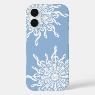 Winter Blue Ornamental Monogram G-Clef Snowflake iPhone 16 Hülle