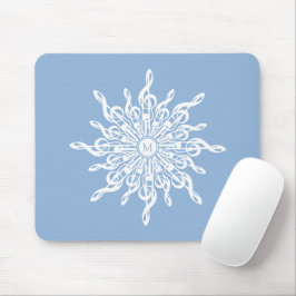 Winter Blue Ornamental Monogram G-Clef Snowflake Mousepad