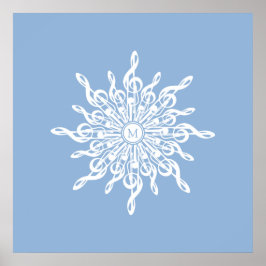 Winter Blue Ornamental Monogram G-Clef Snowflake Poster