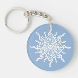 Winter Blue Ornamental Monogram G-Clef Snowflake Schlüsselanhänger