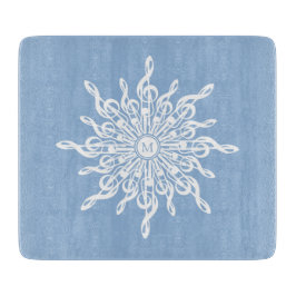 Winter Blue Ornamental Monogram G-Clef Snowflake Schneidebrett