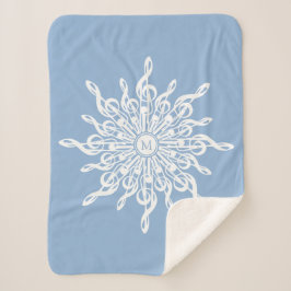 Winter Blue Ornamental Monogram G-Clef Snowflake Sherpadecke