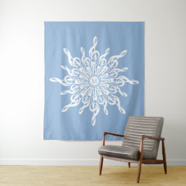 Winter Blue Ornamental Monogram G-Clef Snowflake Wandteppich