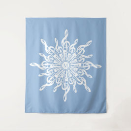 Winter Blue Ornamental Monogram G-Clef Snowflake Wandteppich