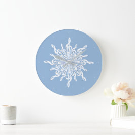 Winter Blue Ornamental Treble Clef Snowflake Große Wanduhr