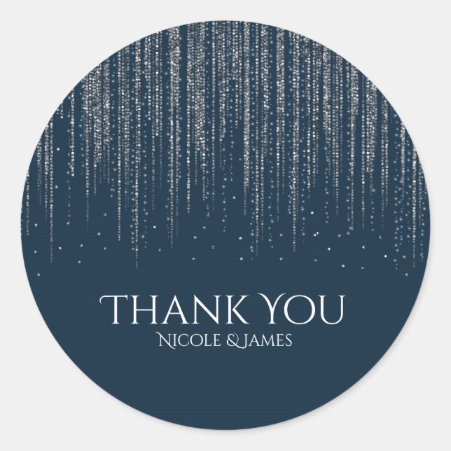 Winter Blue & Silver Sparkling Ice Lights Wedding Runder Aufkleber (Vorderseite)