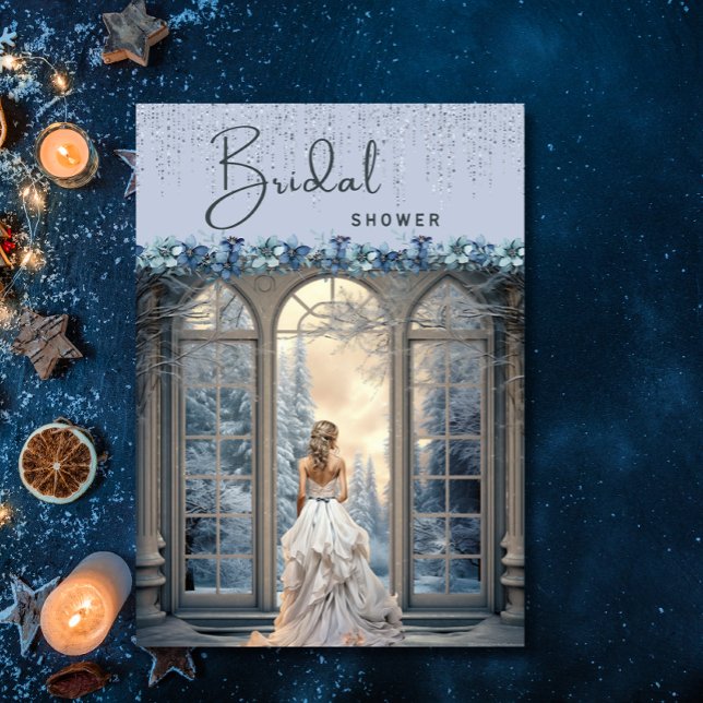 Winter Blue Snow Floral Elegantes Brautparty Einladung (Von Creator hochgeladen)