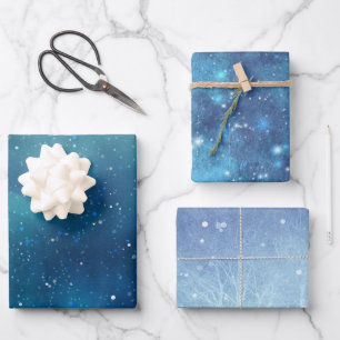 Winter blue Snow Glitzer Sky Weihnachtsfest Geschenkpapier Set