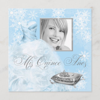 Winter Blue Snowflake Foto Quinceanera Einladung