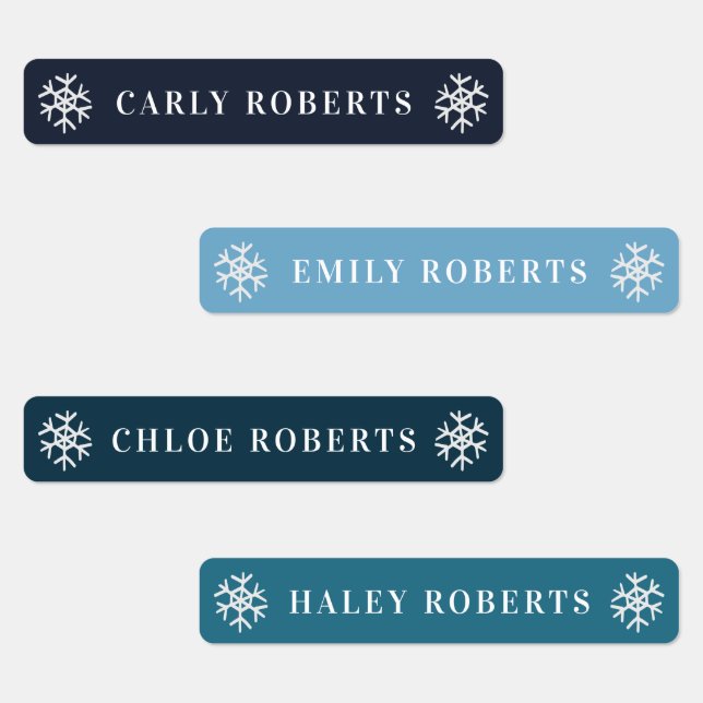 Winter Blue Snowflake Kids Name Wasserdichte Label Etiketten (Gruppe)