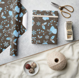Winter Blue Snowflake Mistletoe Pinecone Unsichtba Geschenkpapier