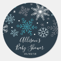 Winter Blue Snowflakes Baby Showaufkleber