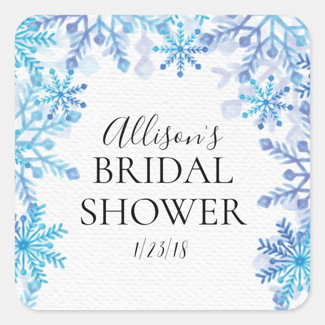 Winter Blue Snowflakes Brautparty Umschlag Aufkleb Quadratischer Aufkleber (Vorderseite)