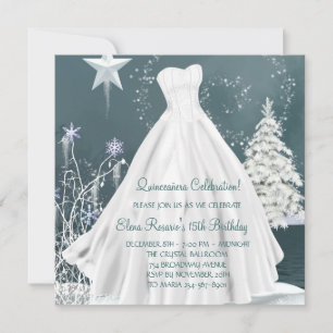 Winter Blue Snowflakes Quinceanera Einladungen