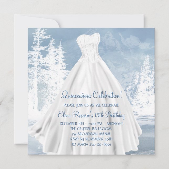 Winter Blue Snowflakes Quinceanera Einladungen (Vorderseite)