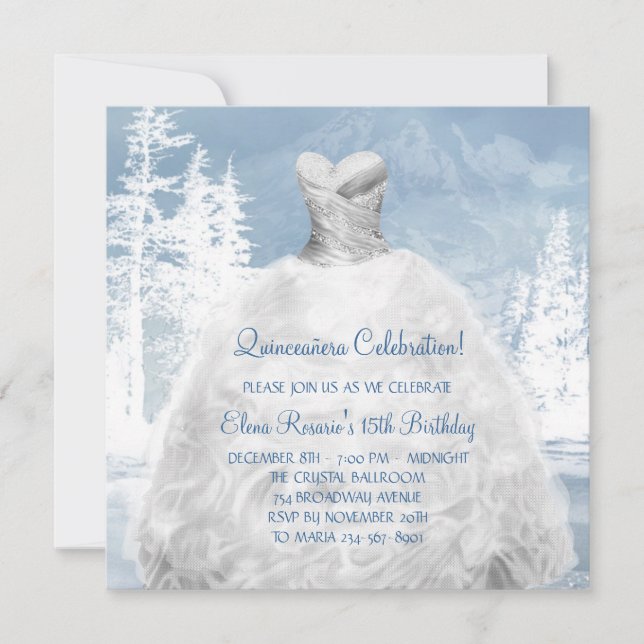 Winter Blue Snowflakes Quinceanera Einladungen (Vorderseite)