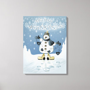 Winter Blue Snowman   Christmas Leinwanddruck