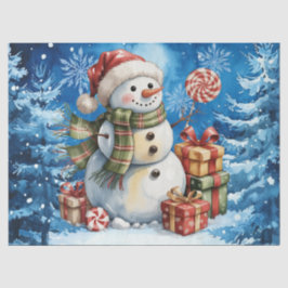 Winter Blue Snowman & Christmas Presents Seidenpapier