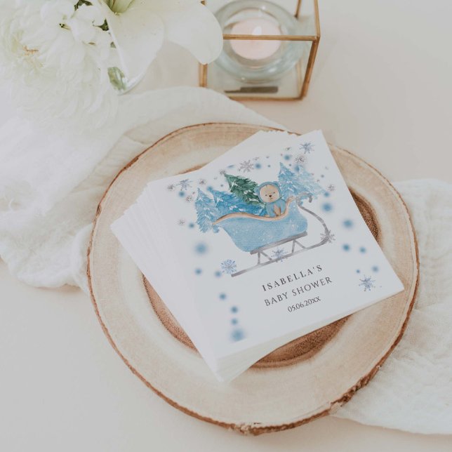 Winter Blue Teddy Bear Sleigh Boy Baby Dusche Serviette (Von Creator hochgeladen)
