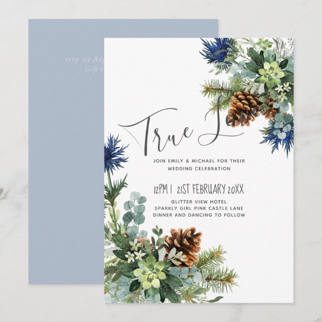 Winter Blue Thistle Eucalyptus Wedding Wonderland (Vorne/Hinten)