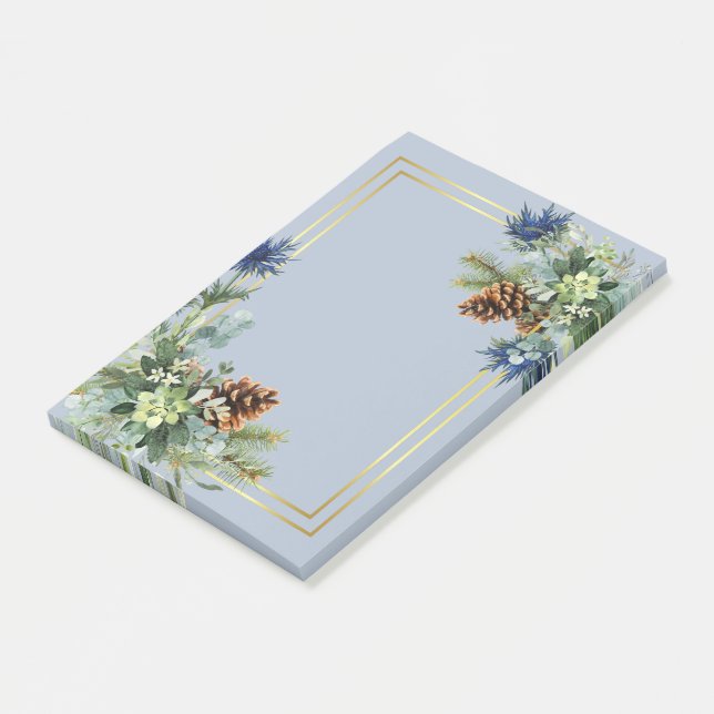 Winter Blue Thistle Eucalyptus Wedding Wonderland Post-it Klebezettel (angewinkelt)