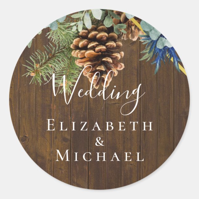 Winter Blue Thistle Eucalyptus Wedding Wonderland Runder Aufkleber (Vorderseite)