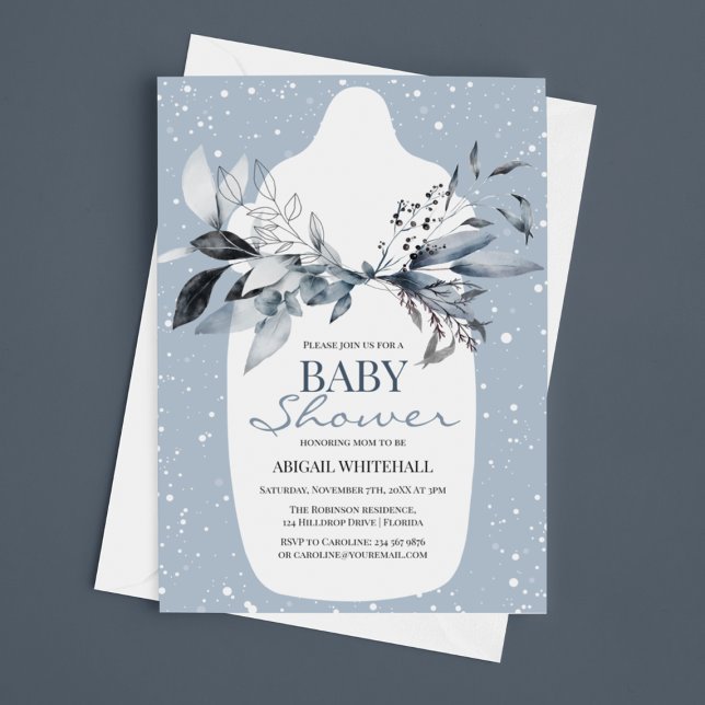 Winter Blue Watercolor Baby Dusche Einladung (Von Creator hochgeladen)