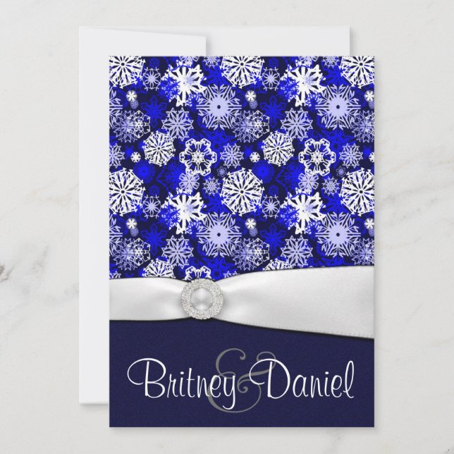 Winter Blue & White Snowflake Hochzeit Einladungen (Vorderseite)