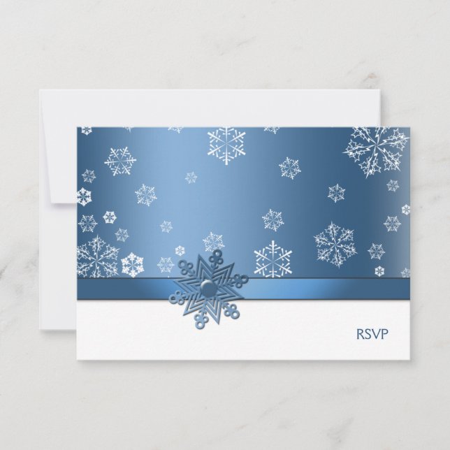 Winter Blue & White Snowflake RSVP Cards Karte (Vorderseite)