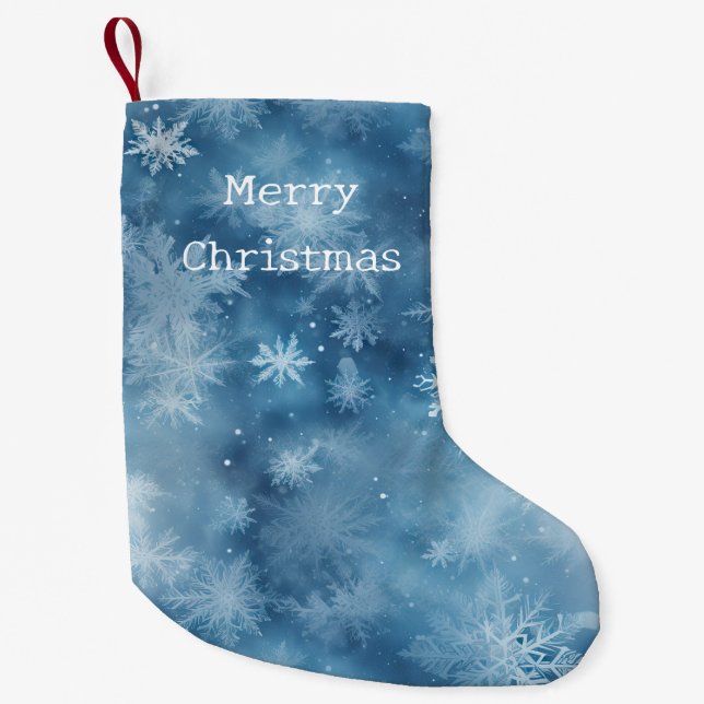 Winter Blue White Snowflakes Weihnachten Kleiner Weihnachtsstrumpf (Vorderseite)